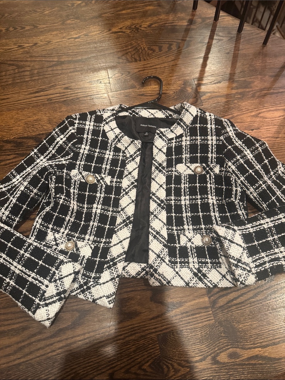 Jealous Tomato Black & White Tweed Cropped Blazer